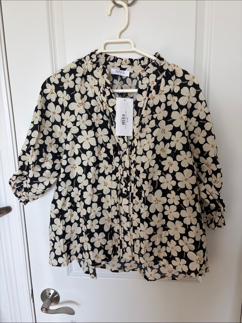 Avara Navy Blouse with Cream Floral Print